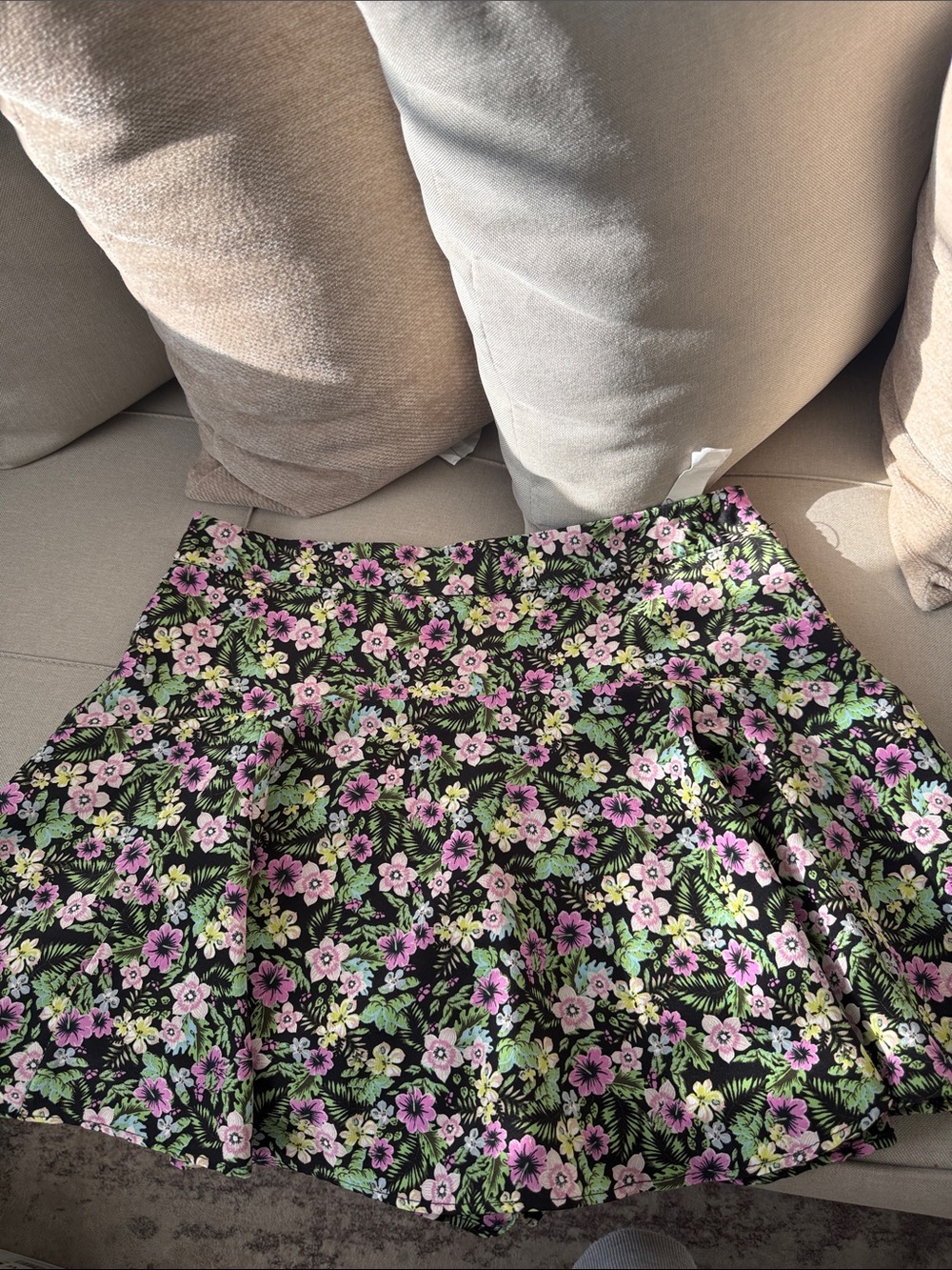 Zara Black Mini Skirt with Pink and Green Floral Print